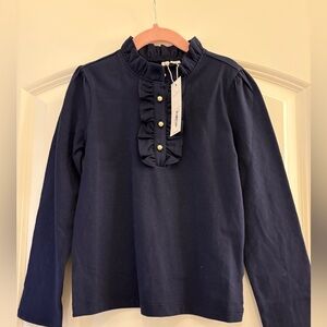 Janie and Jack Navy Long Sleeve Ruffle Tee